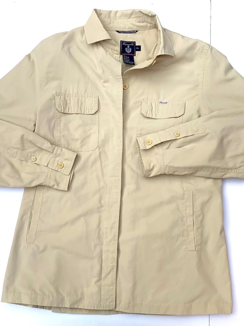 VTG Women’s Façonnable Cotton Blend Utility Jacket Shacket, Tan, France XL